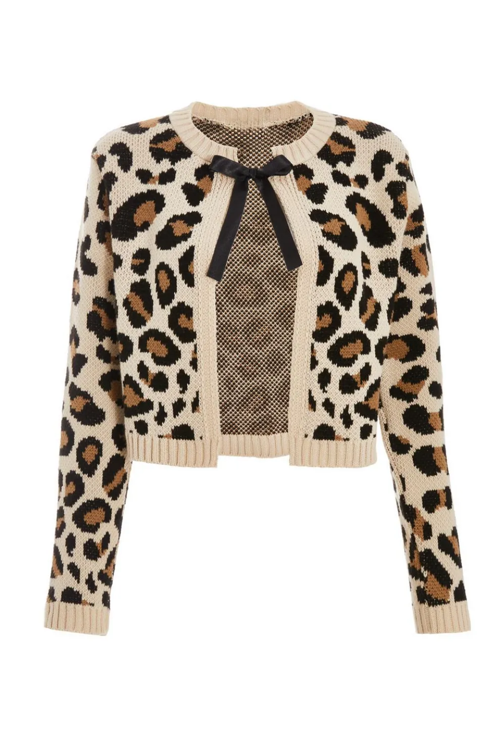 Cream Leopard Print Knit Cardigan