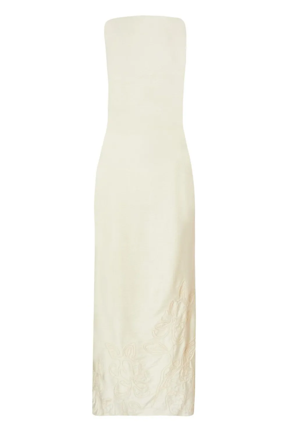 Cream Linen Embroidered Midaxi Dress