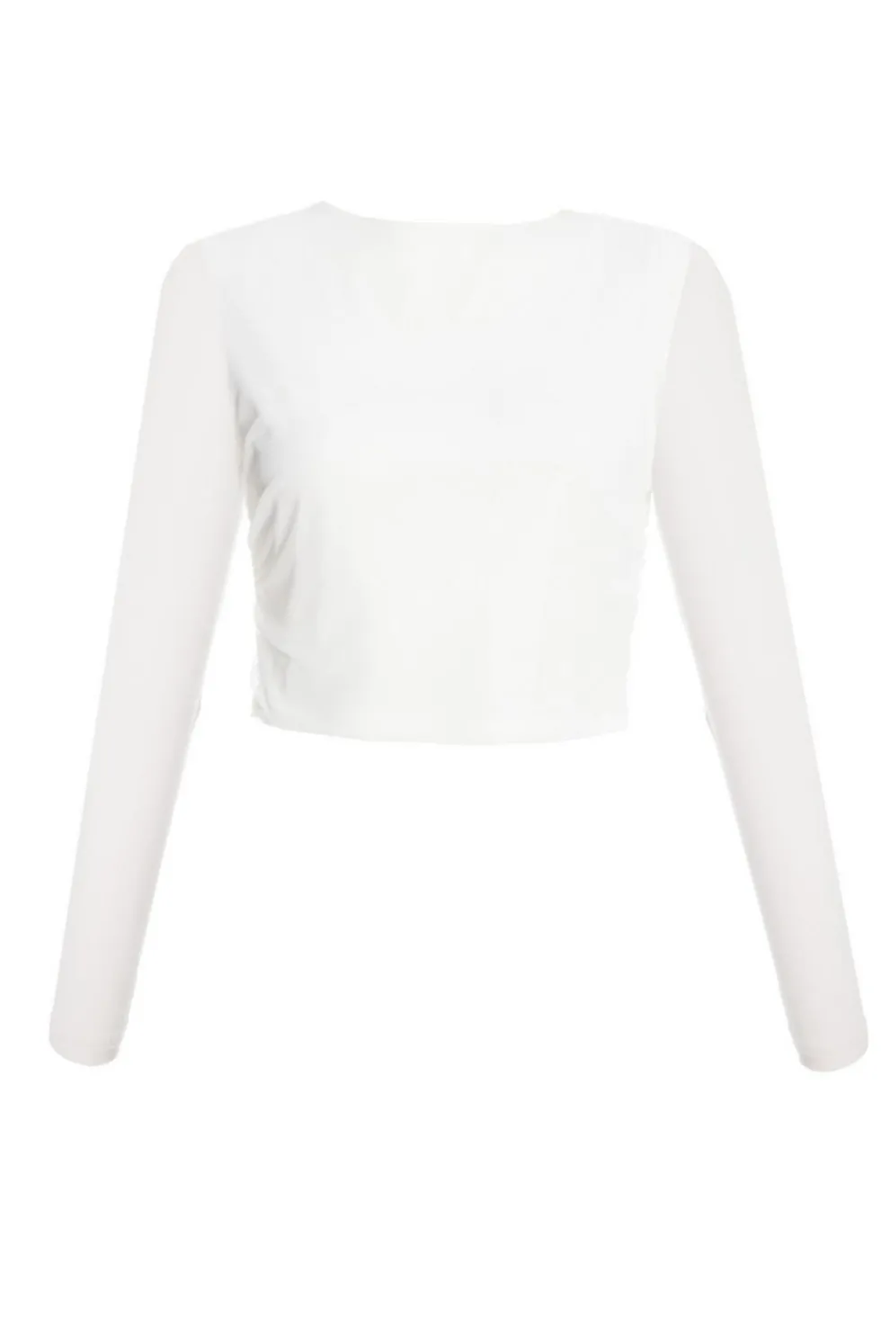 Cream Mesh Long Sleeve Top