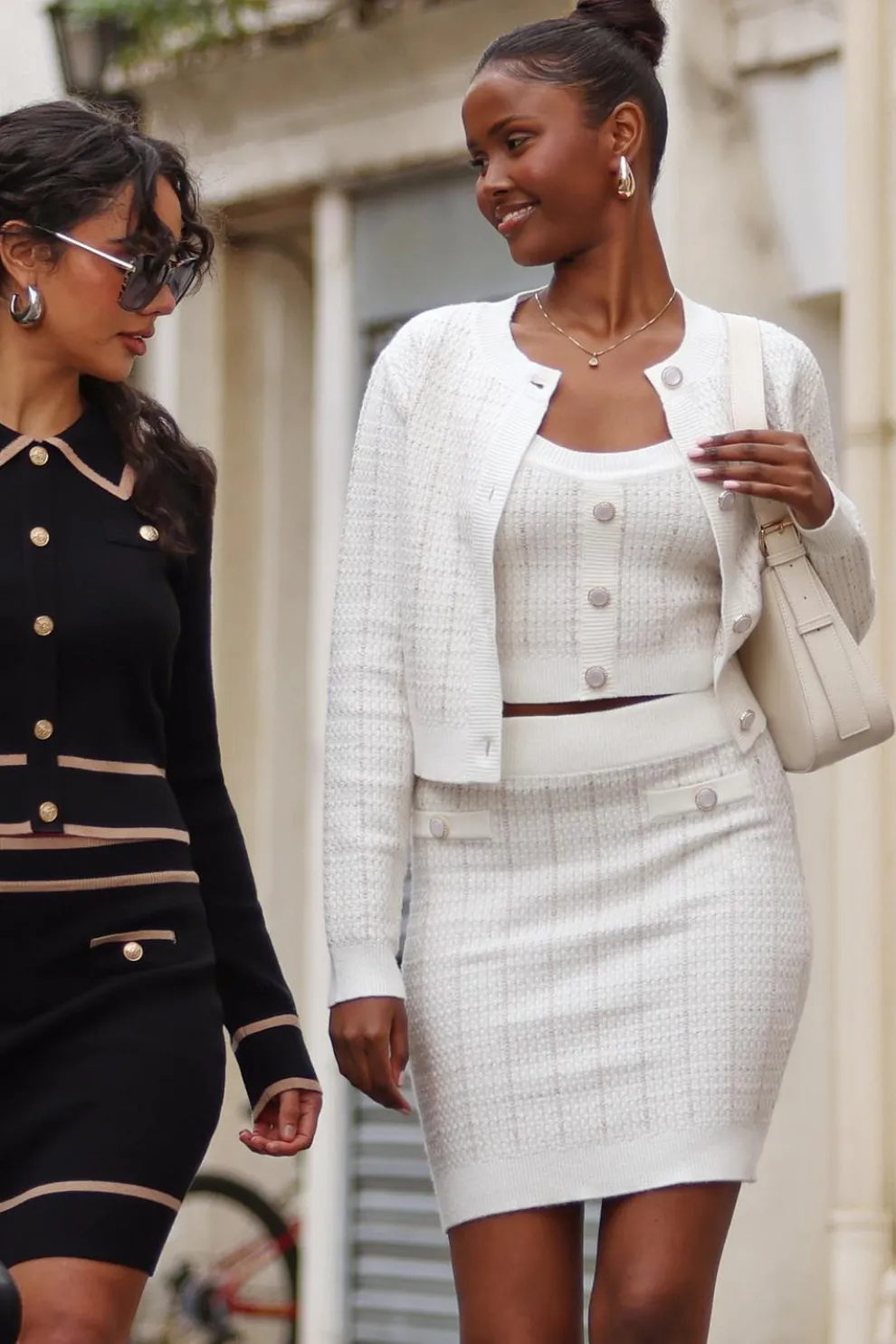 Cream Metallic Knit Skirt