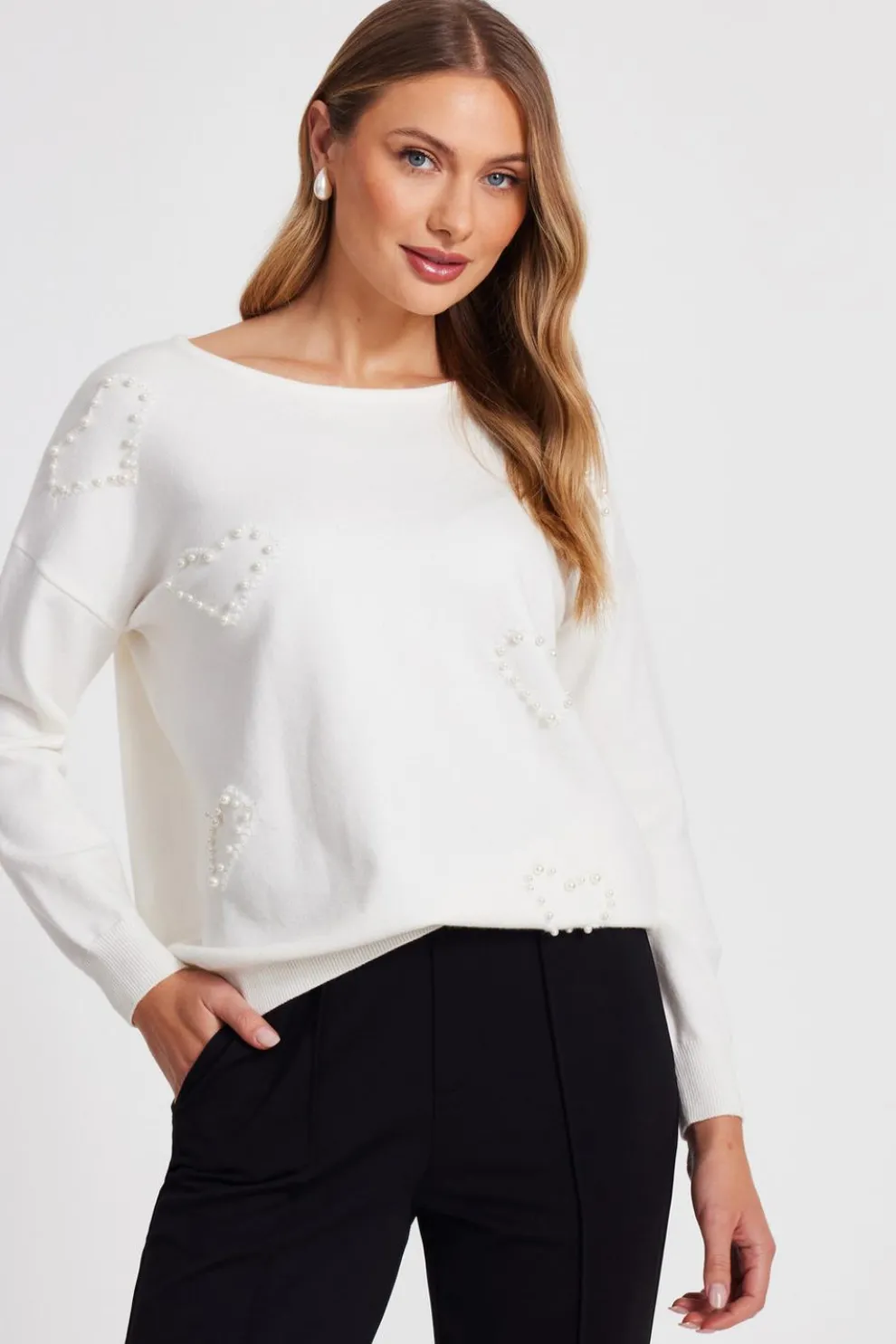 Cream Pearl Embellished Jumper