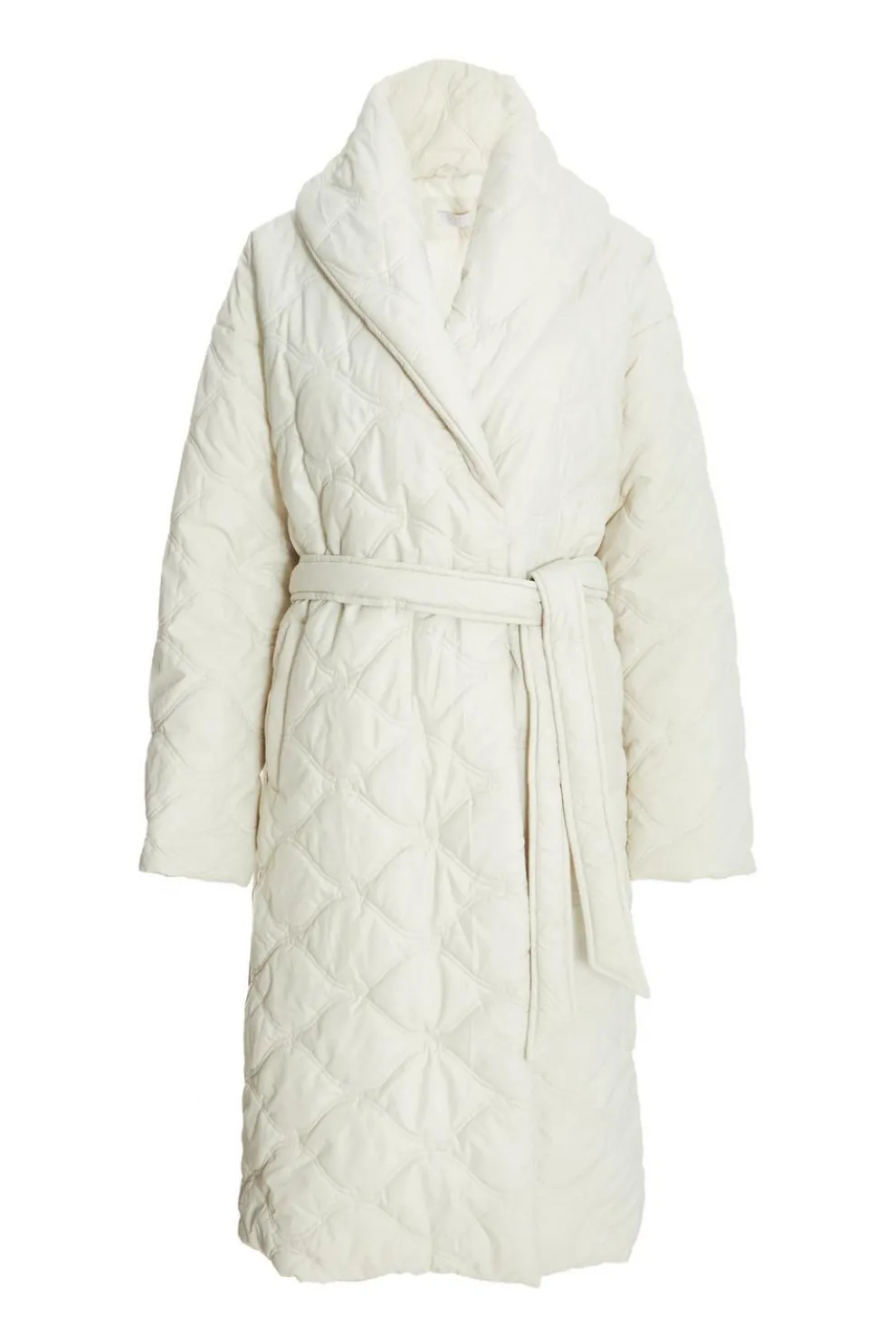 Cream Quilted Long Line Coat