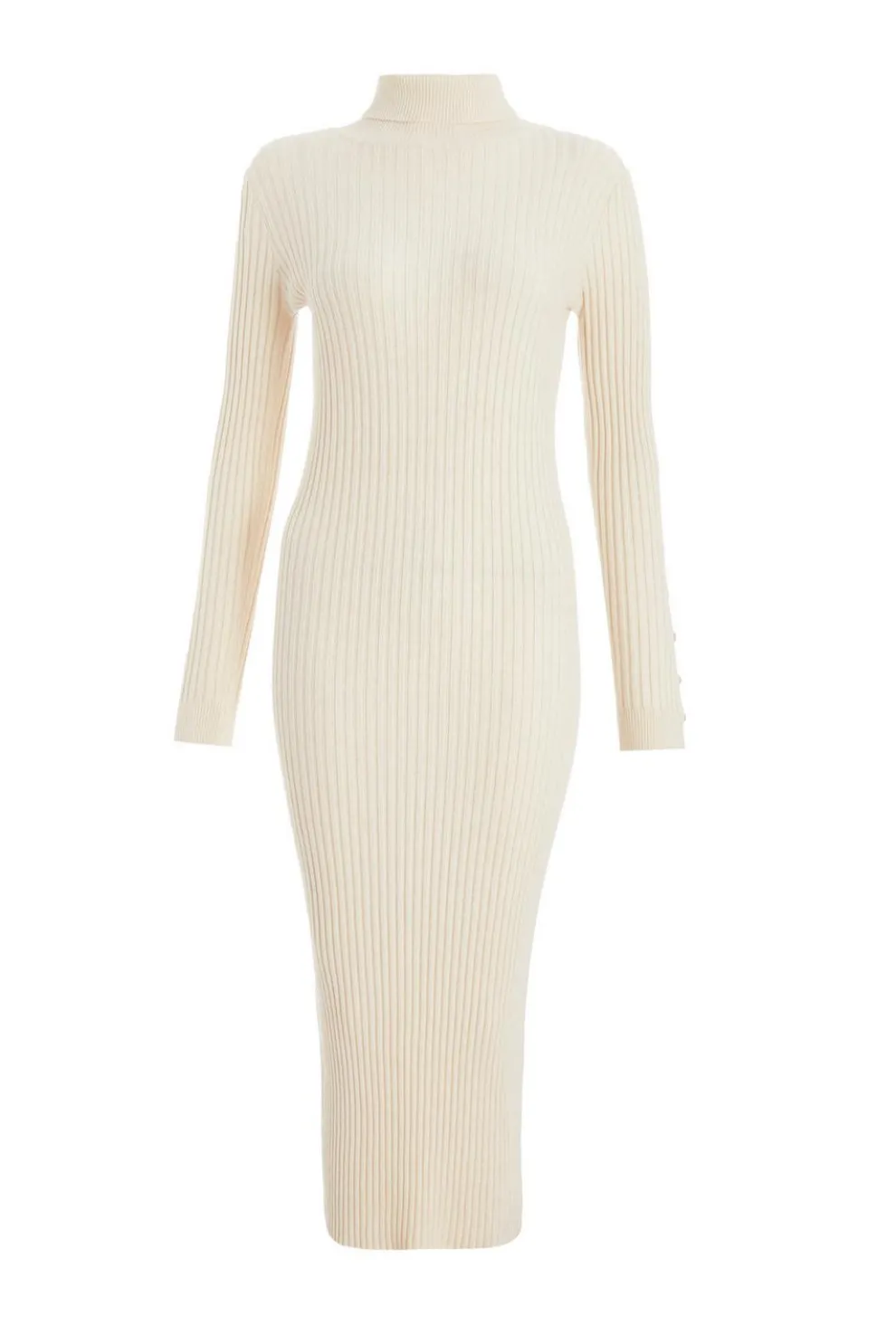 Cream Ribbed Knit Jumper Dress