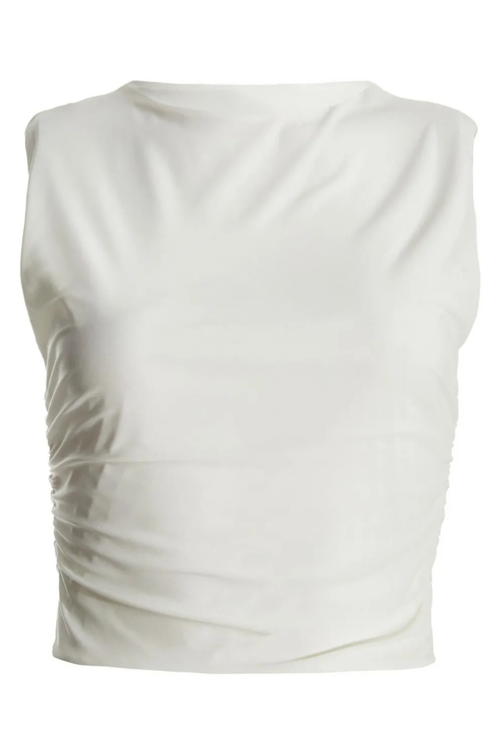 Cream Ruched Sleeveless Crop Top