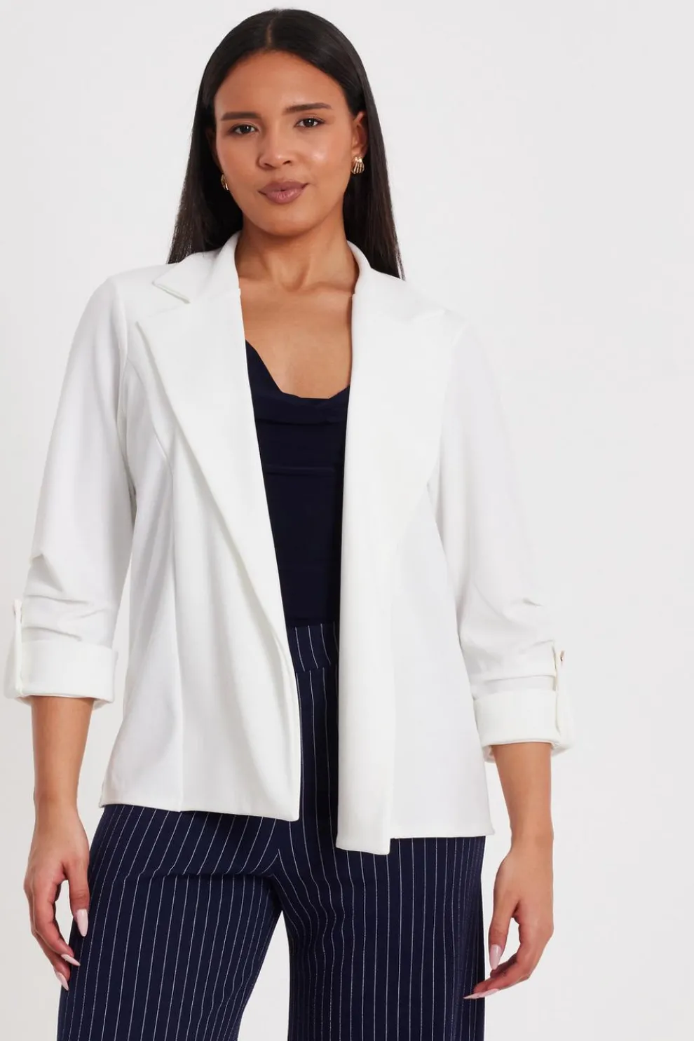 Cream Ruched Sleeve Blazer