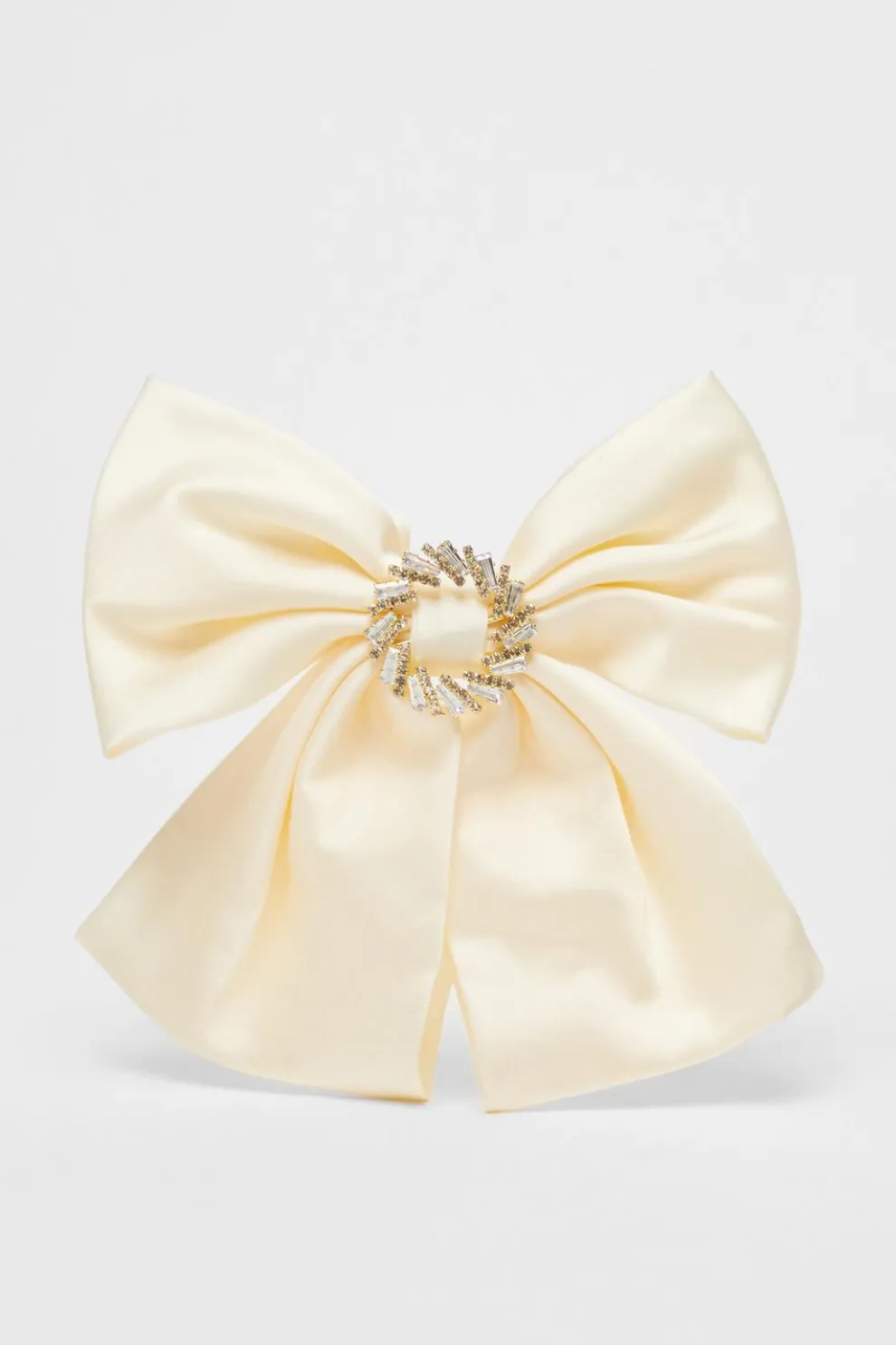 Cream Satin Embellished Hair Bow