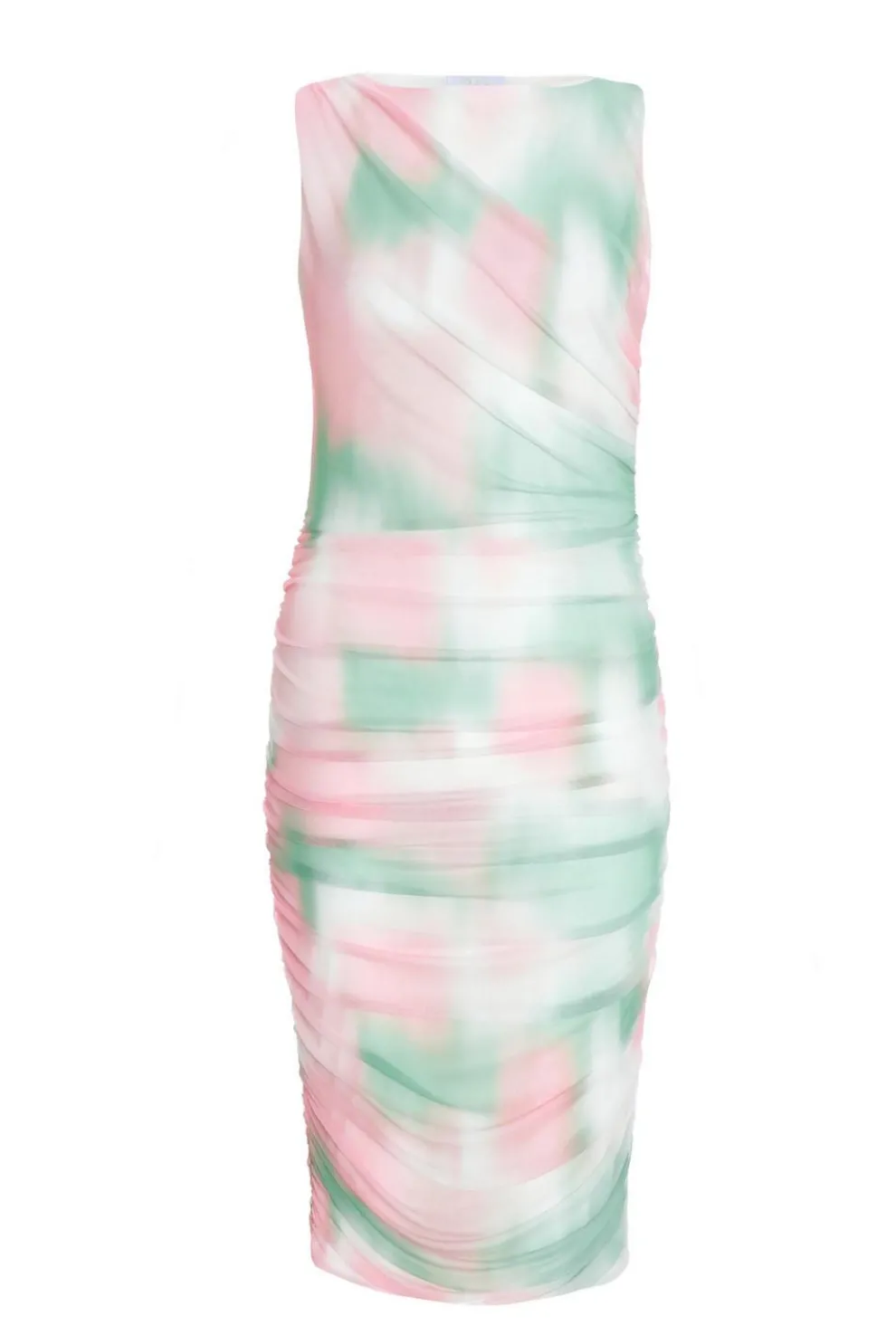 Cream Smudge Print Ruched Midi Dress