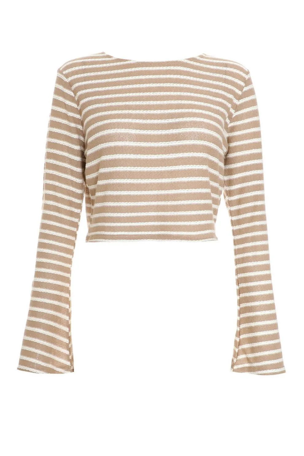 Cream Stripe Long Sleeve Crop Top