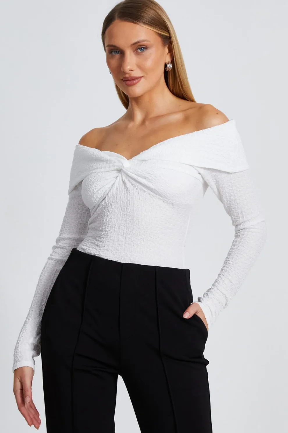 Cream Textured Bardot Top