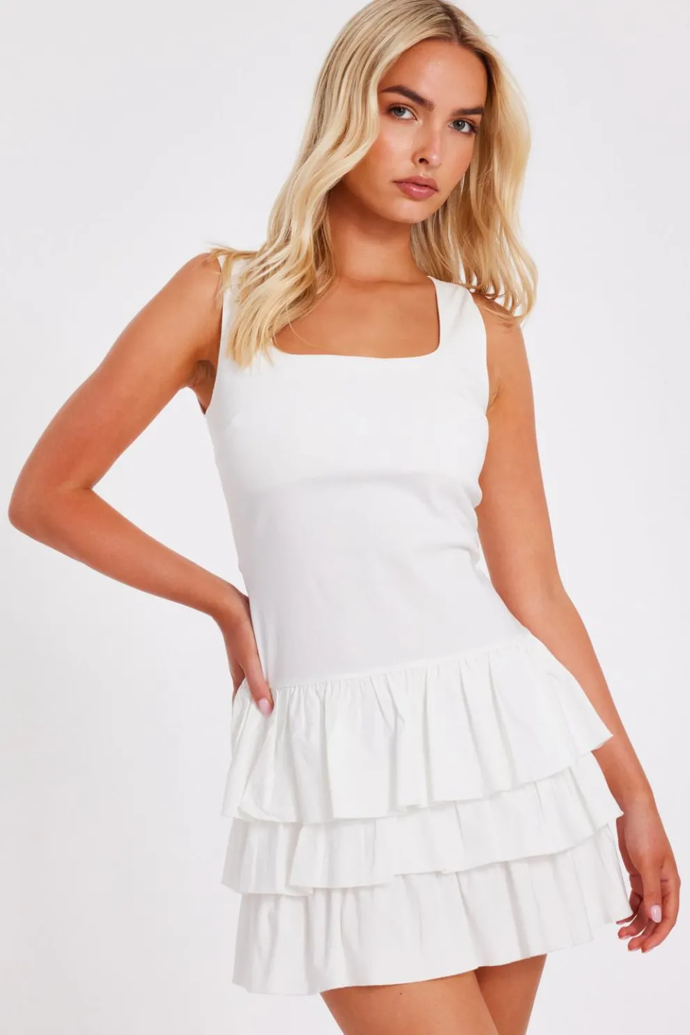 Cream Tiered Mini Dress