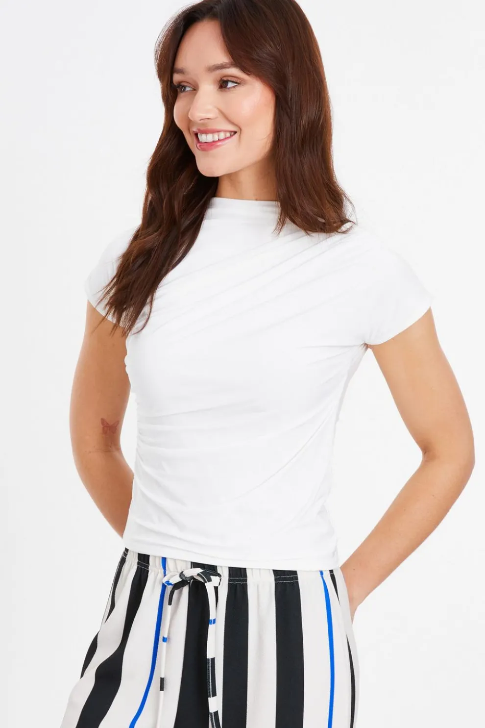 Cream Wrap High Neck Top