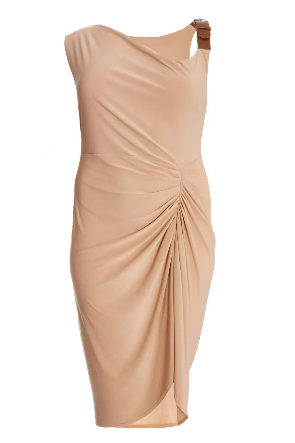 Curve Asymmetric Buckle Midi Dress