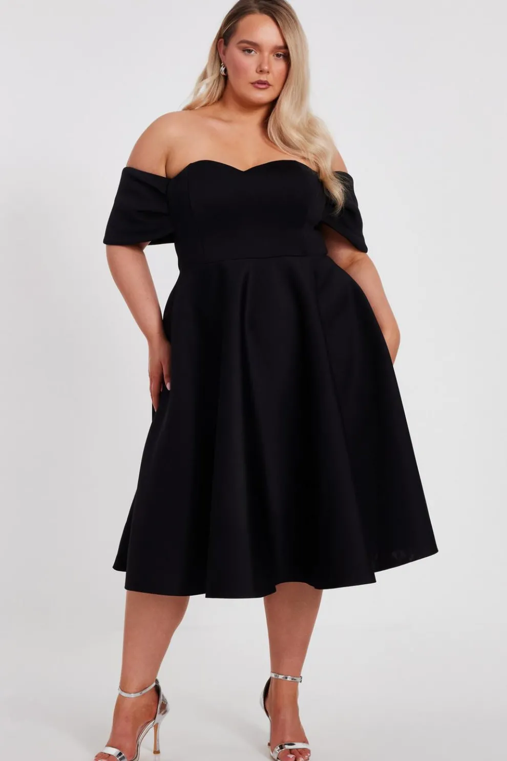 Curve Black Bardot Midi Skater Dress