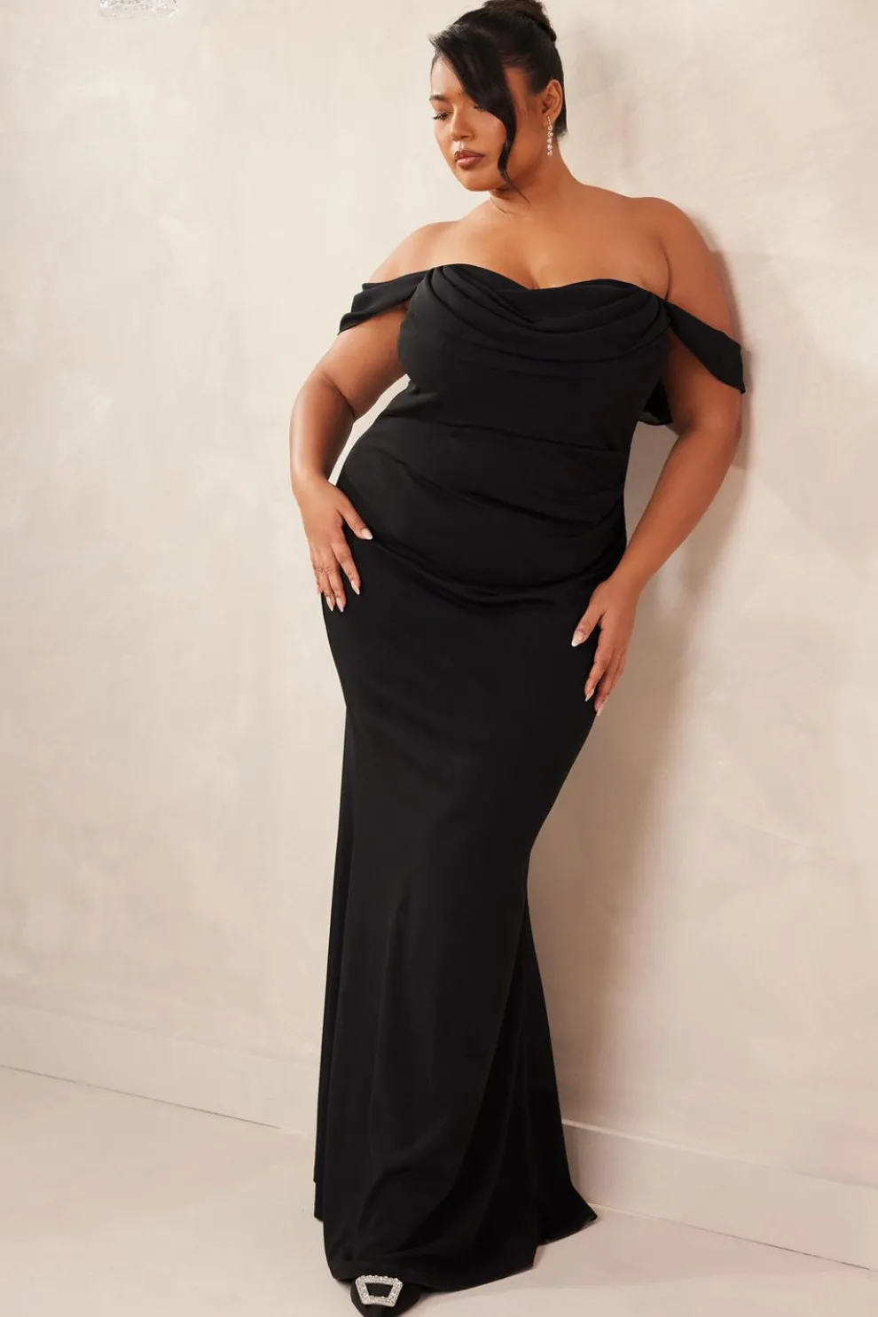 Curve Black Chiffon Bardot Maxi Dress