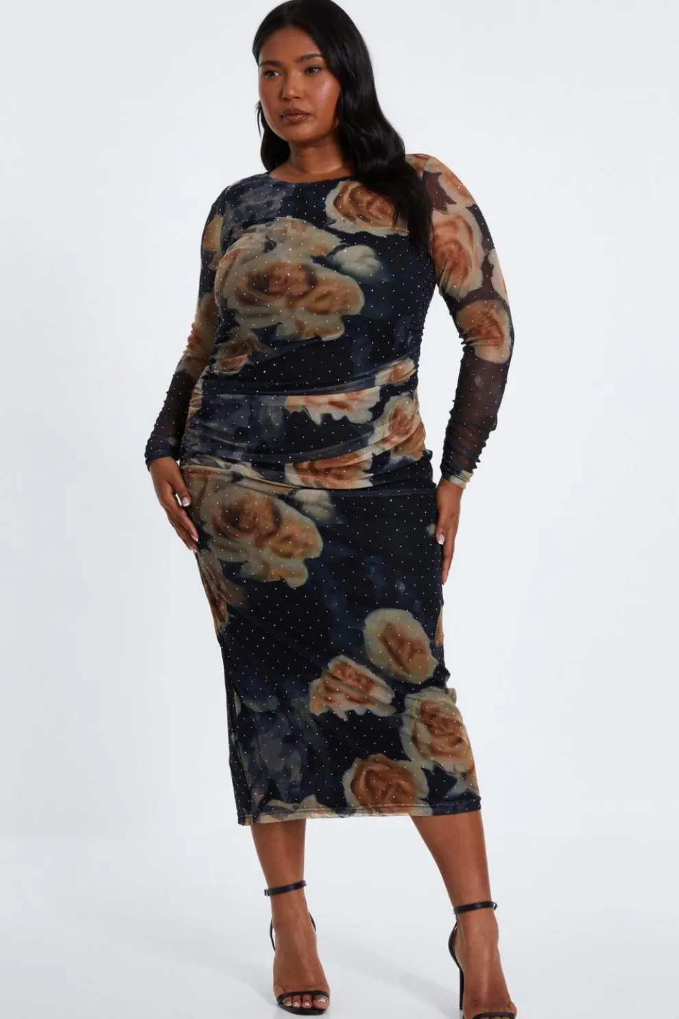 Curve Black Floral Mesh Midaxi Dress