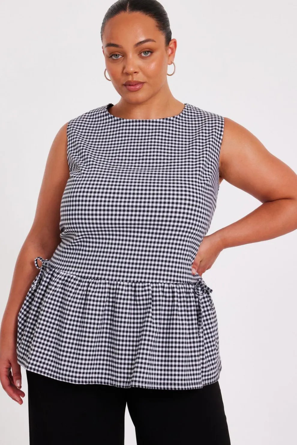 Curve Black Gingham Peplum Top