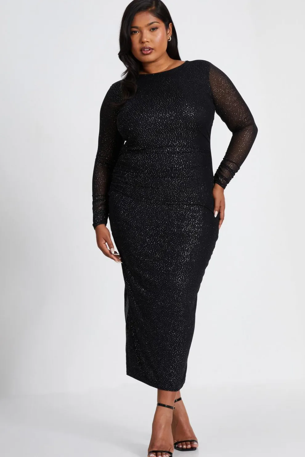 Curve Black Glitter Mesh Midaxi Dress