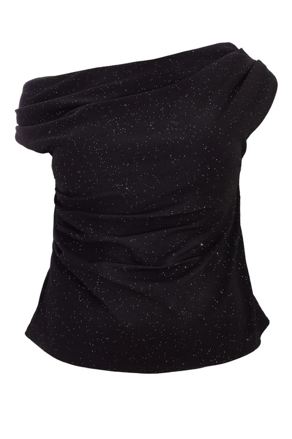 Curve Black Glitter Drape Neck Top