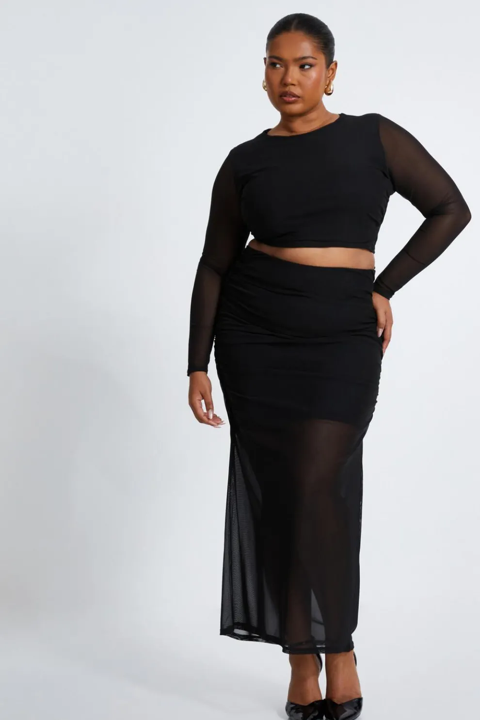 Curve Black Mesh Crop Top