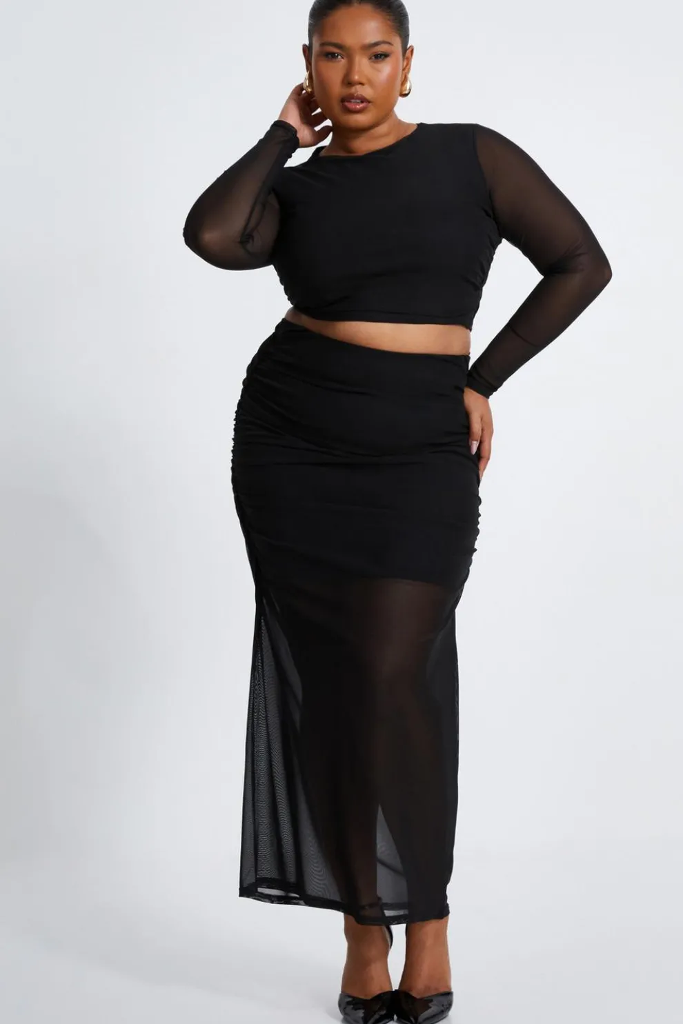 Curve Black Mesh Midaxi Skirt