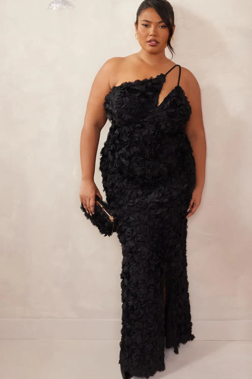 Curve Black One Shoulder Floral Maxi Dress