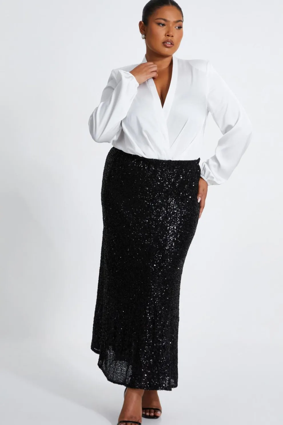 Curve Black Sequin Midaxi Skirt