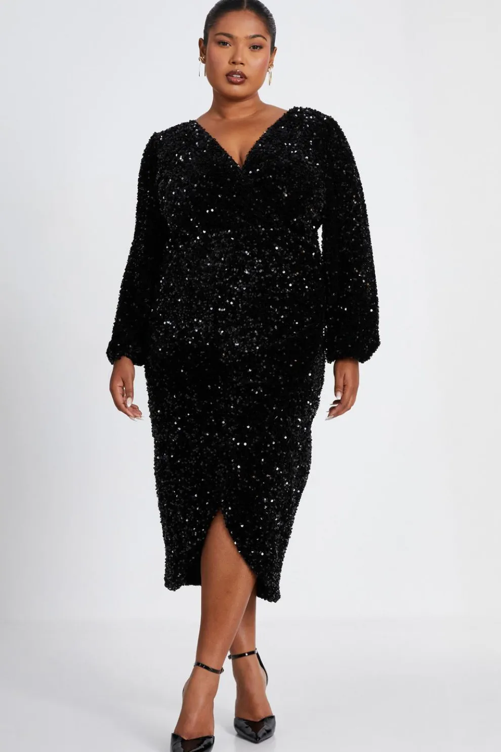 Curve Black Sequin Midi Dress