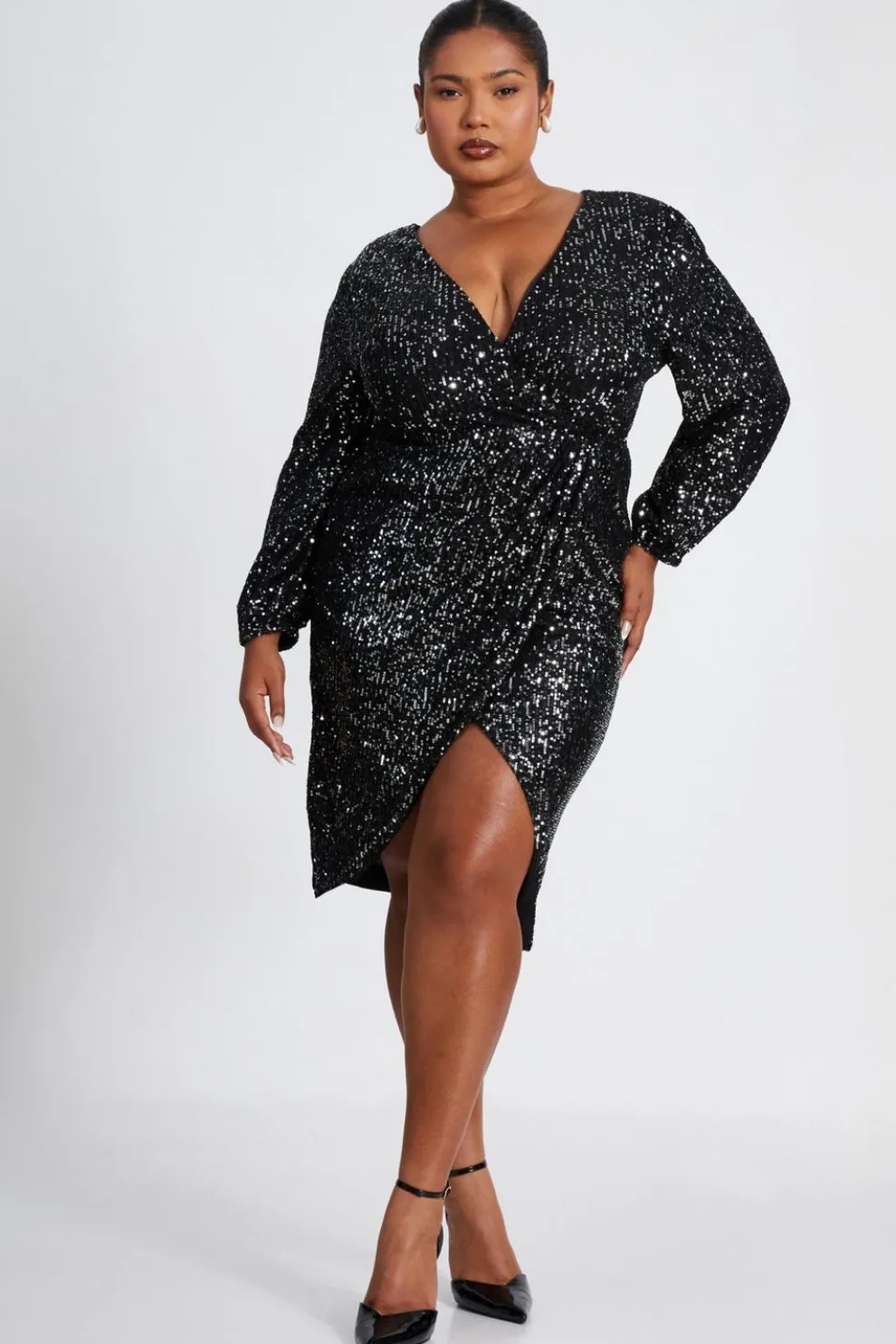 Curve Black Sequin Midi Dress