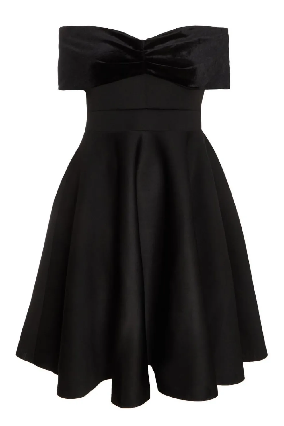 Curve Black Velvet Bardot Skater Dress