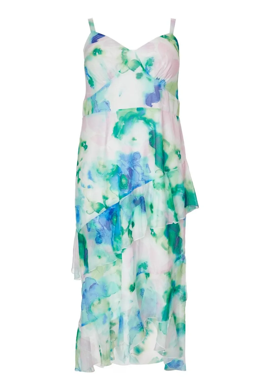 Curve Blue Floral Chiffon Midaxi Dress