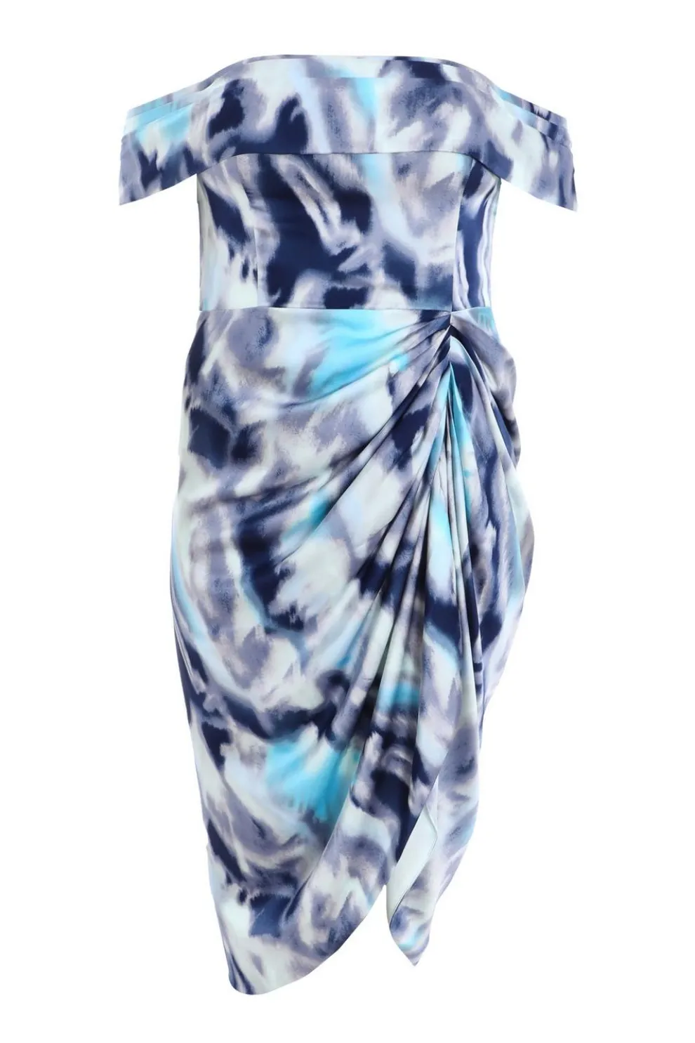 Curve Blue Marble Print Bardot Midi Dress