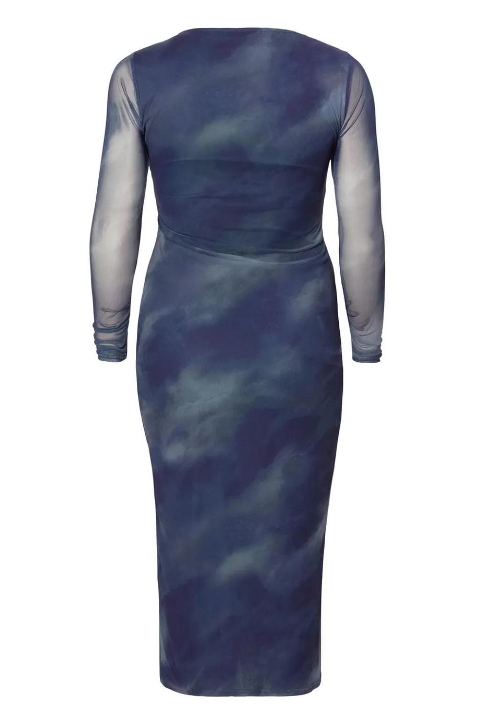 Curve Blue Printed Long Sleeve Midaxi Dress