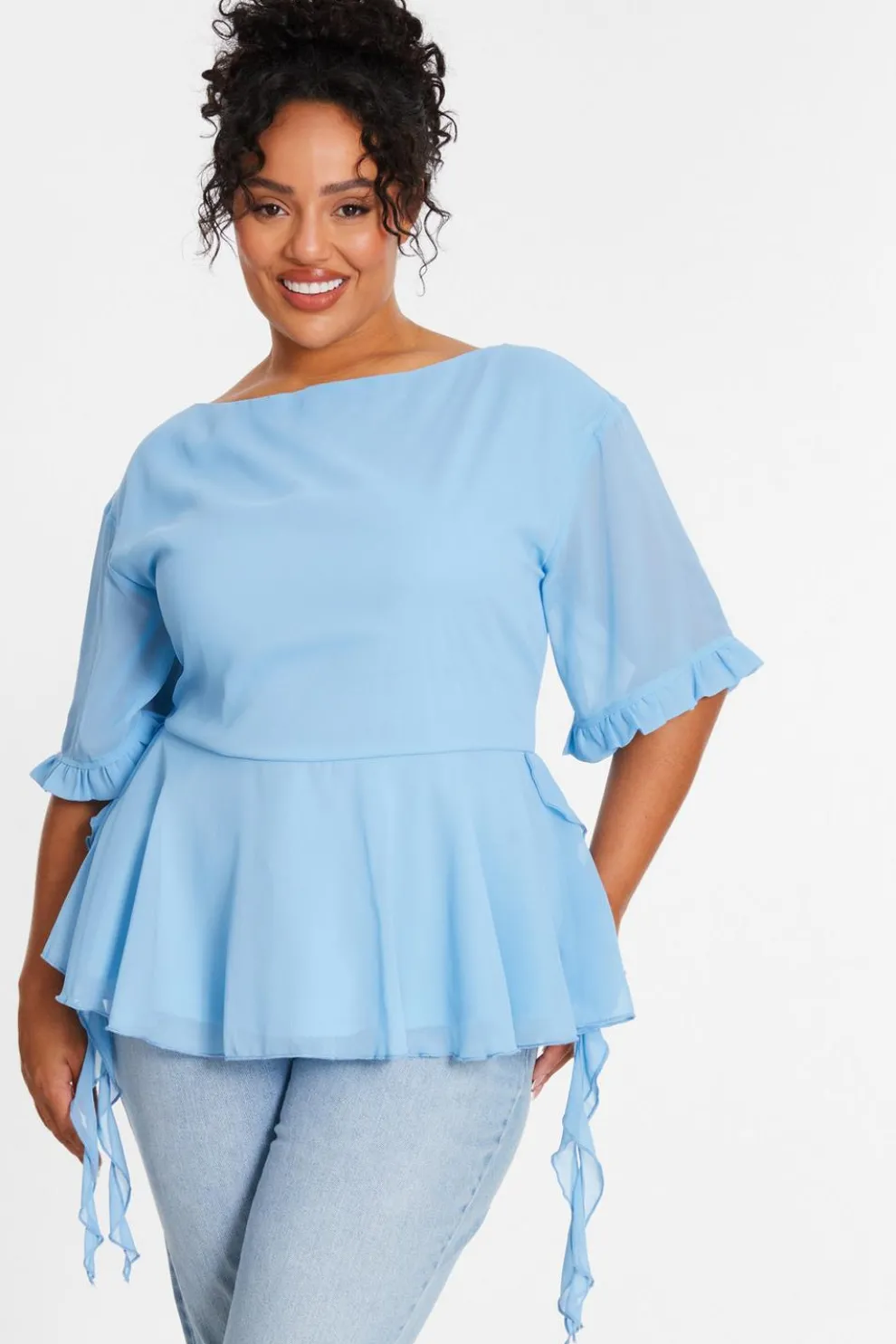 Curve Blue Ruffle Peplum Top