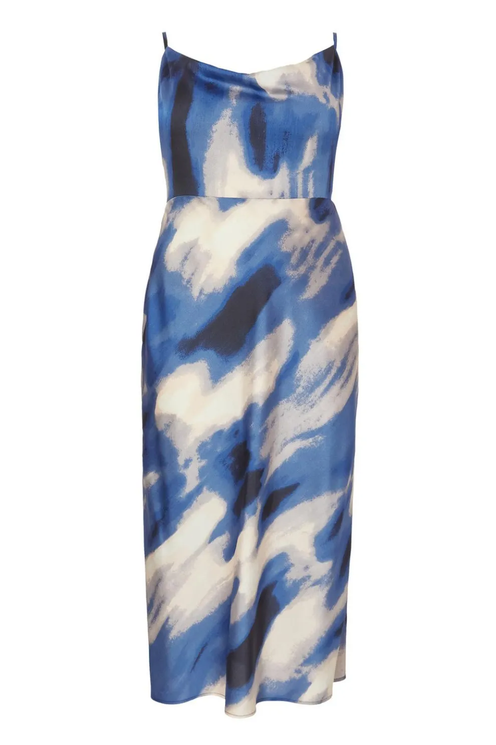 Curve Blue Satin Marble Midaxi Dress