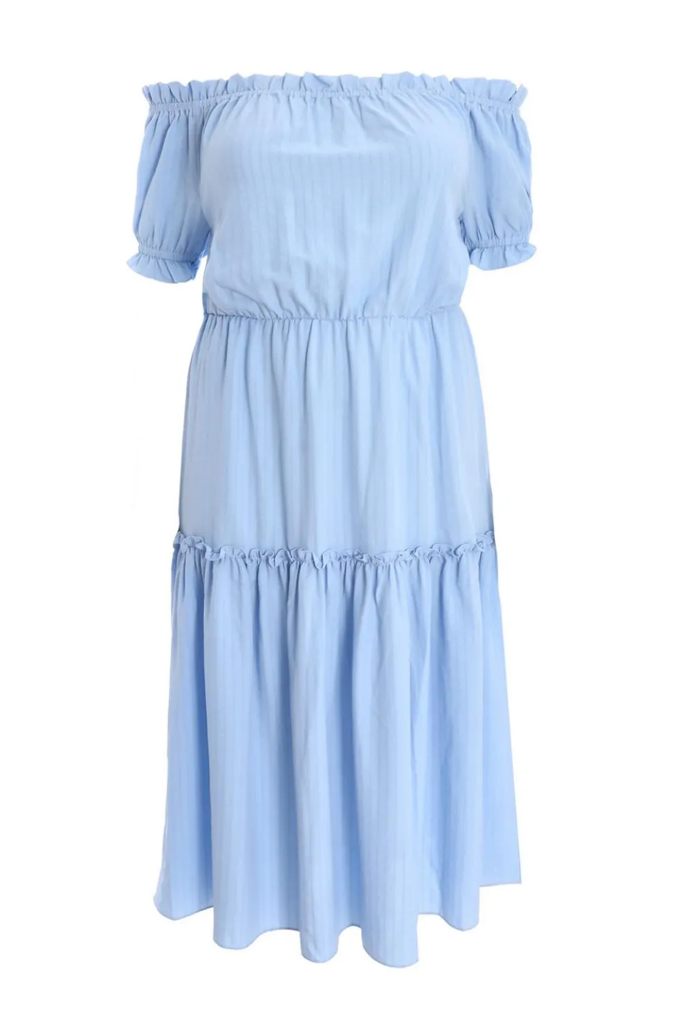 Curve Blue Textured Bardot Midaxi Dress