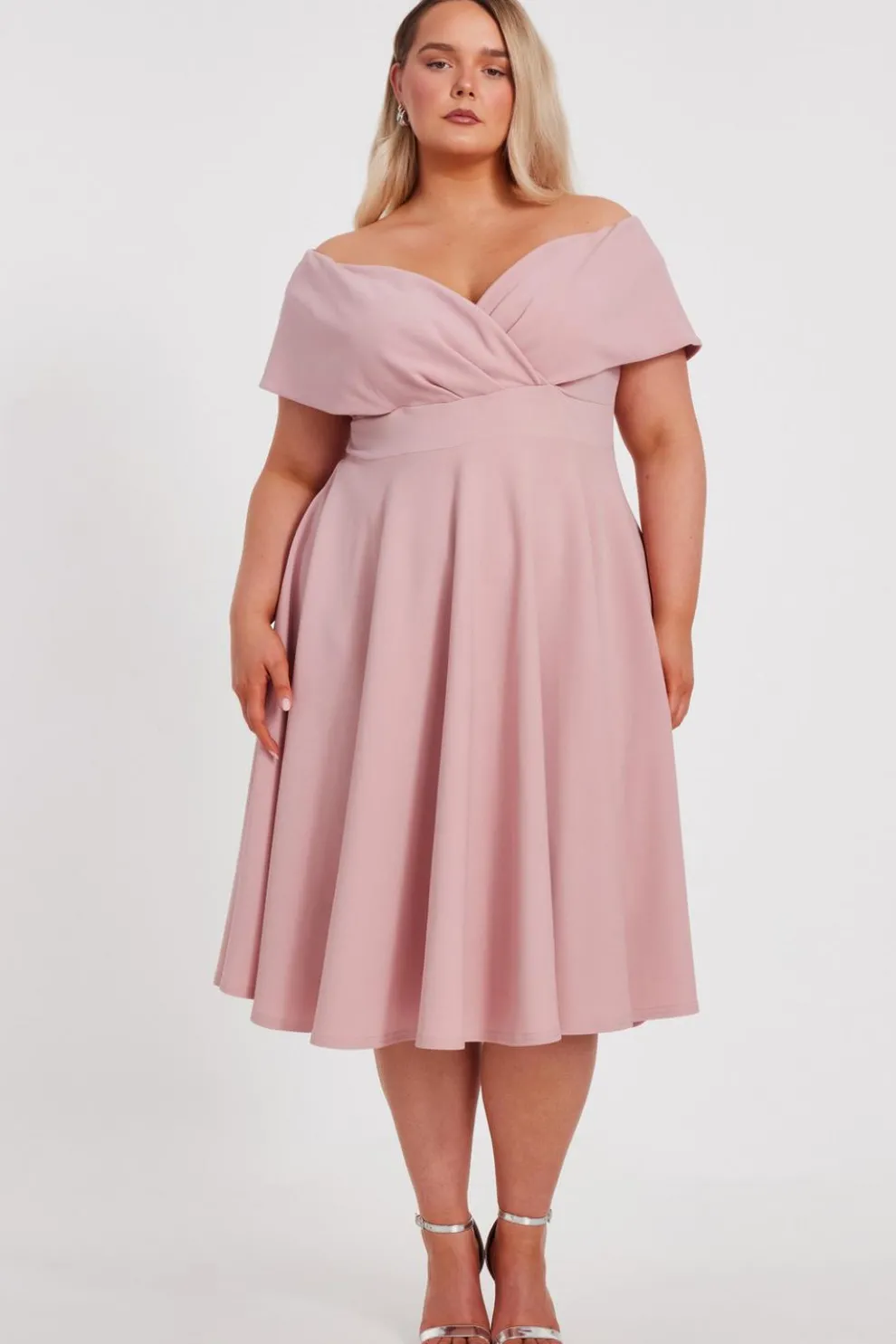 Curve Blush Bardot Skater Midi Dress