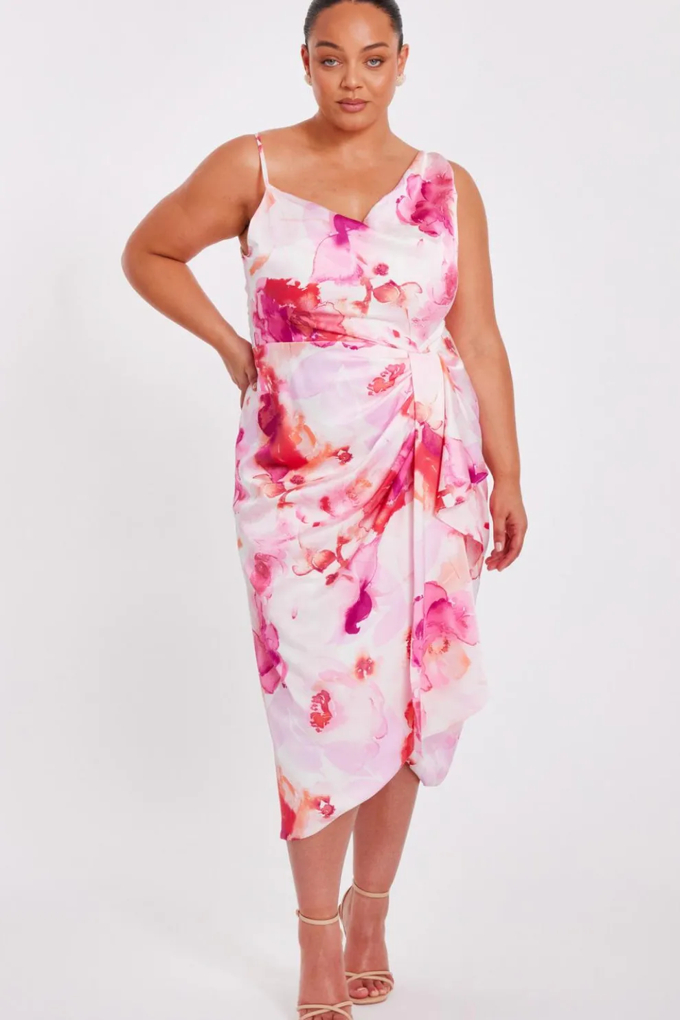 Curve Blush Floral Print Midi Dress