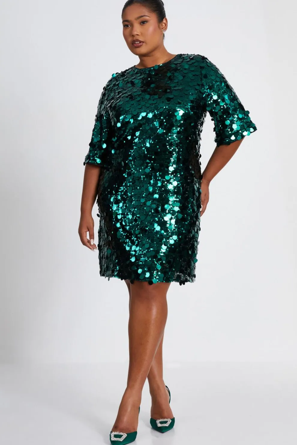 Curve Bottle Green Sequin Boxy Tunic Dress