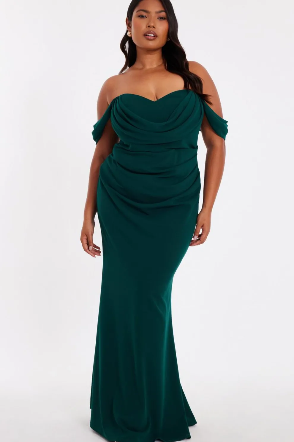 Curve Bottle Green Chiffon Bardot Maxi Dress