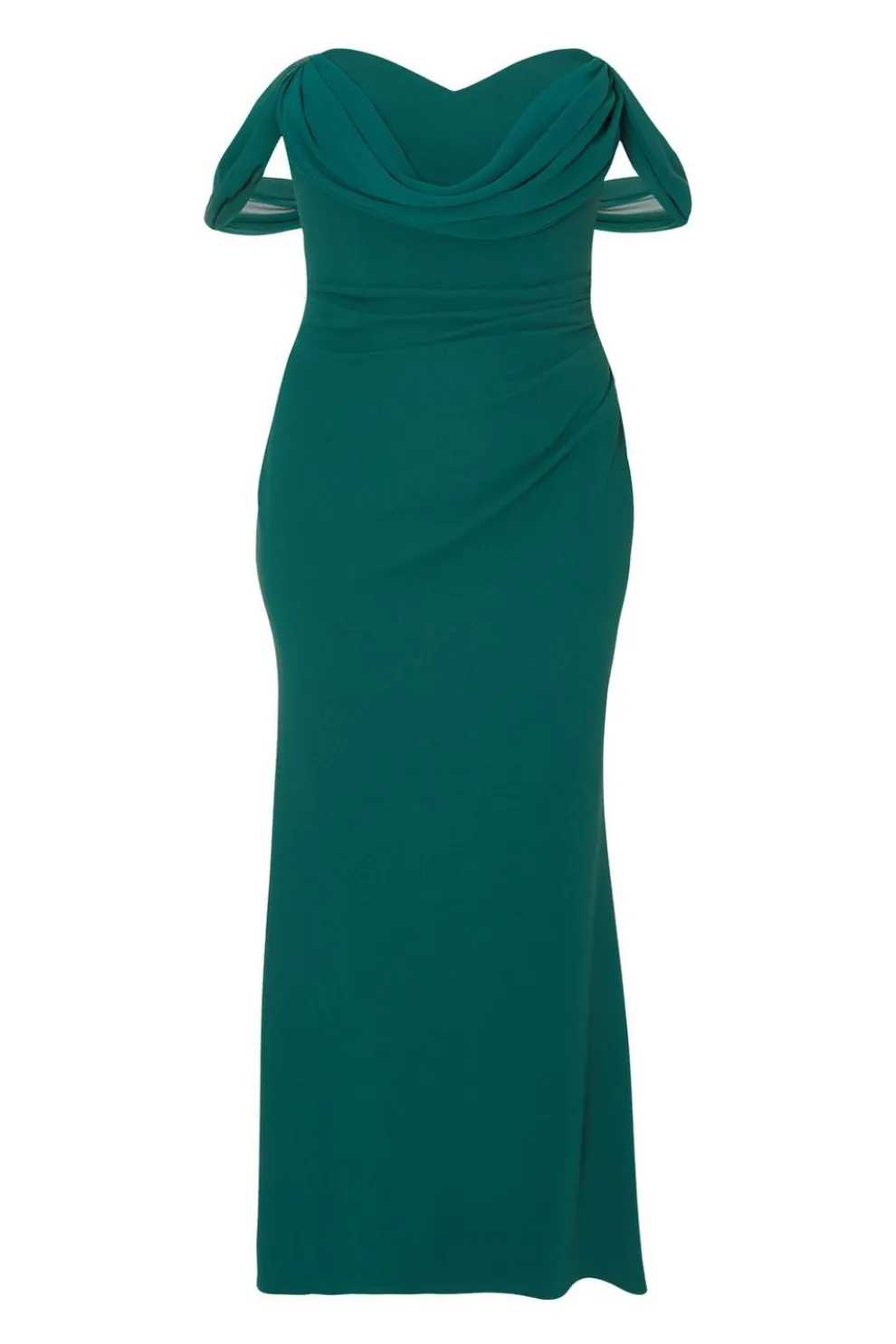 Curve Bottle Green Chiffon Bardot Maxi Dress
