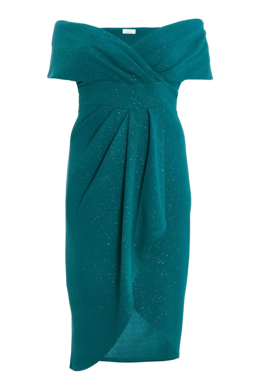Curve Bottle Green Glitter Bardot Midi Dress