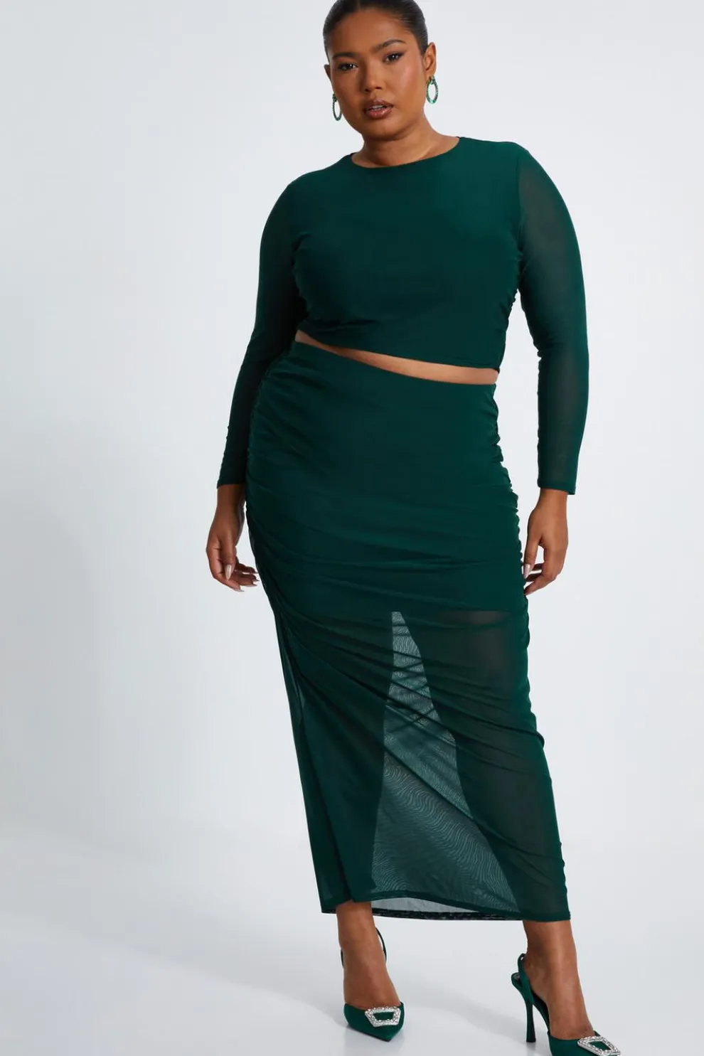 Curve Bottle Green Mesh Midaxi Skirt