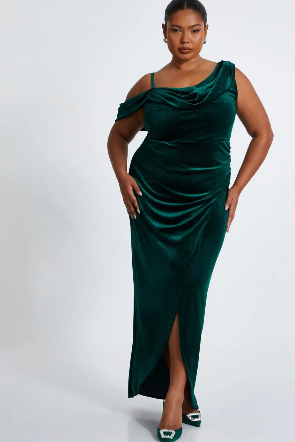 Curve Bottle Green Velvet Maxi Dress