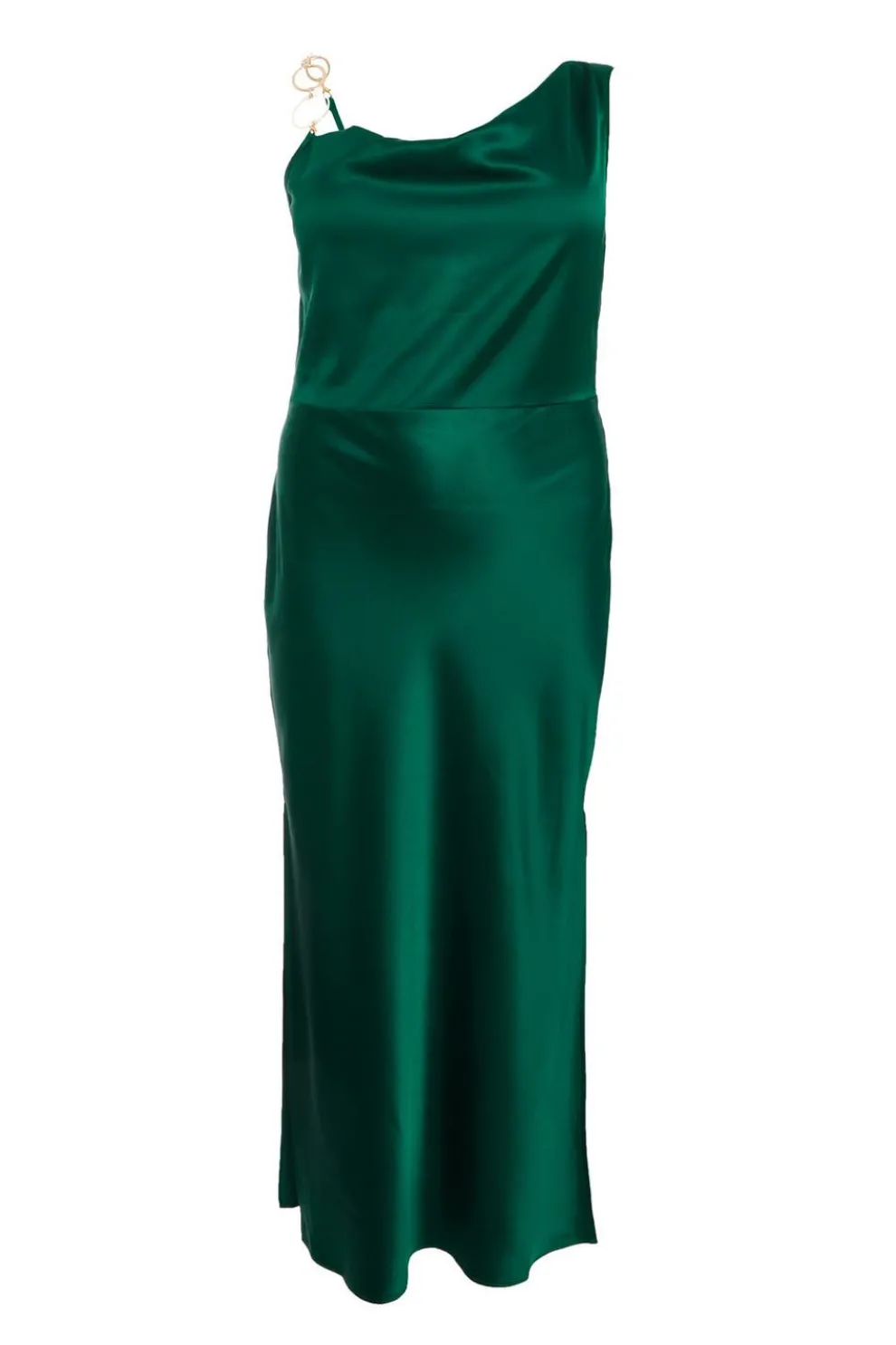 Curve Bottle Green Satin Ruched Midi Dress