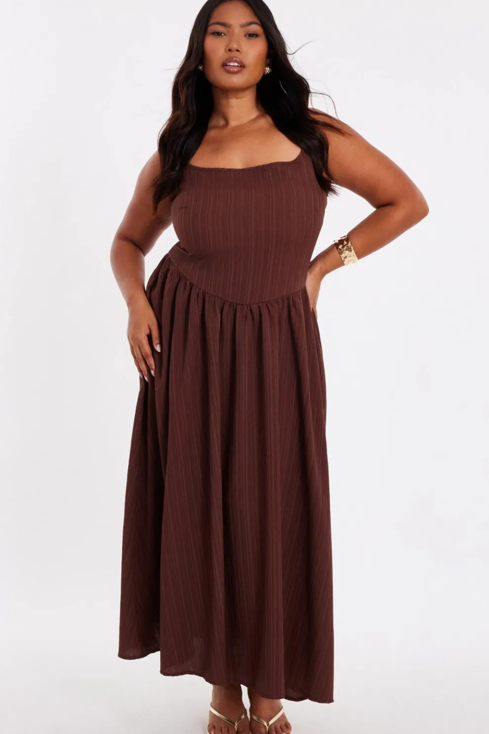 Curve Brown Drop Waist Midaxi Dress