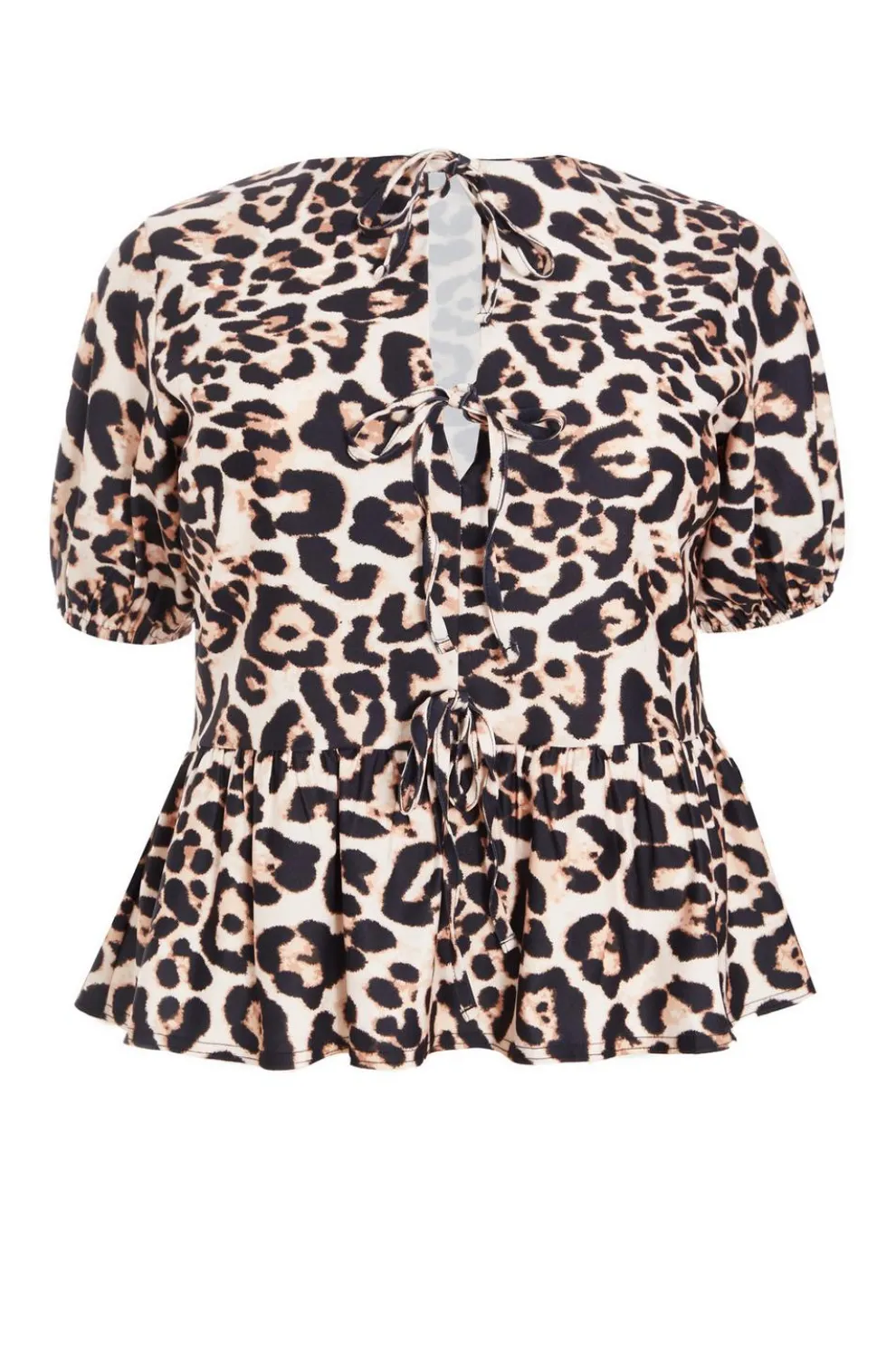 Curve Brown Leopard Print Tie Top