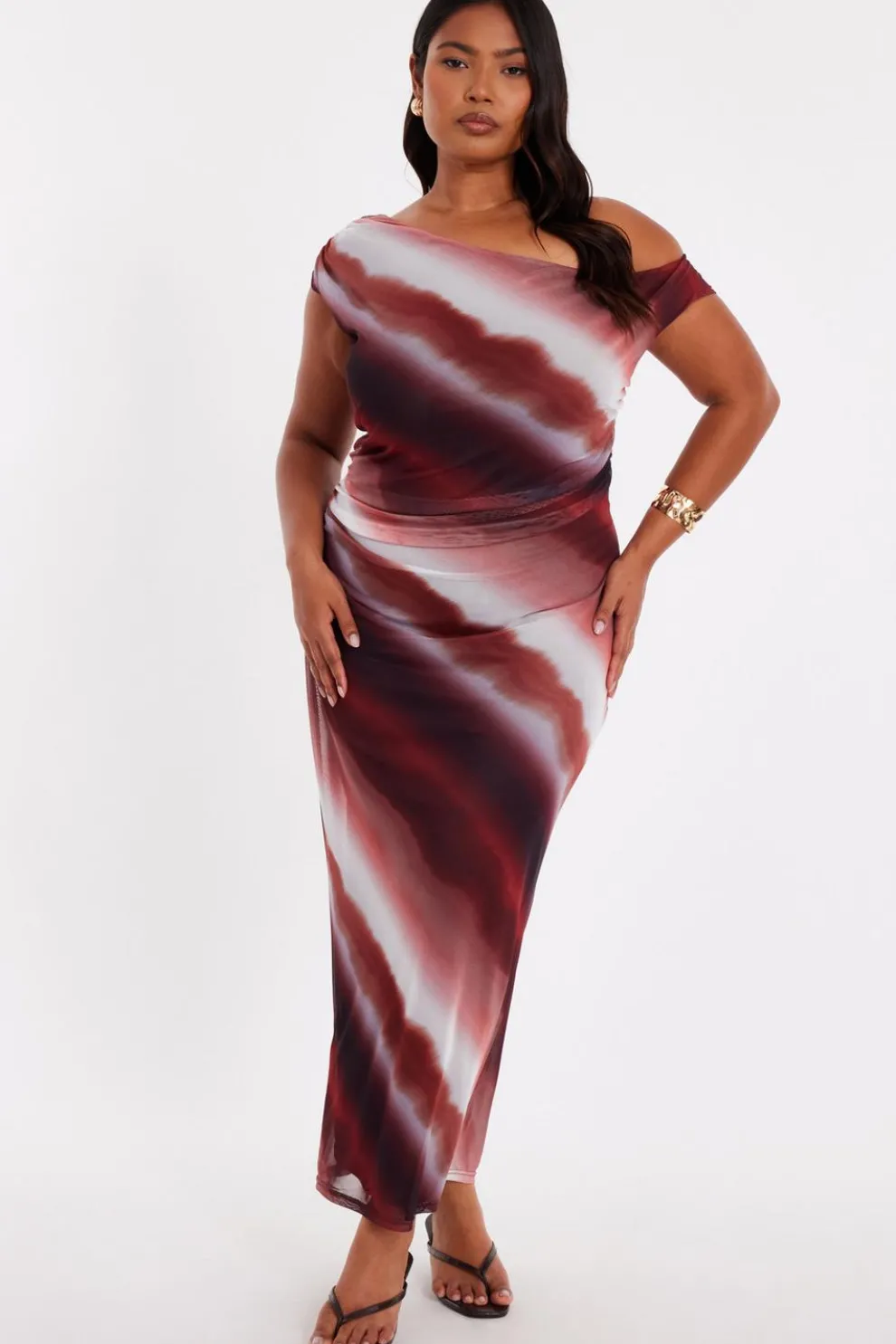 Curve Brown Mesh Ombre Midaxi Dress