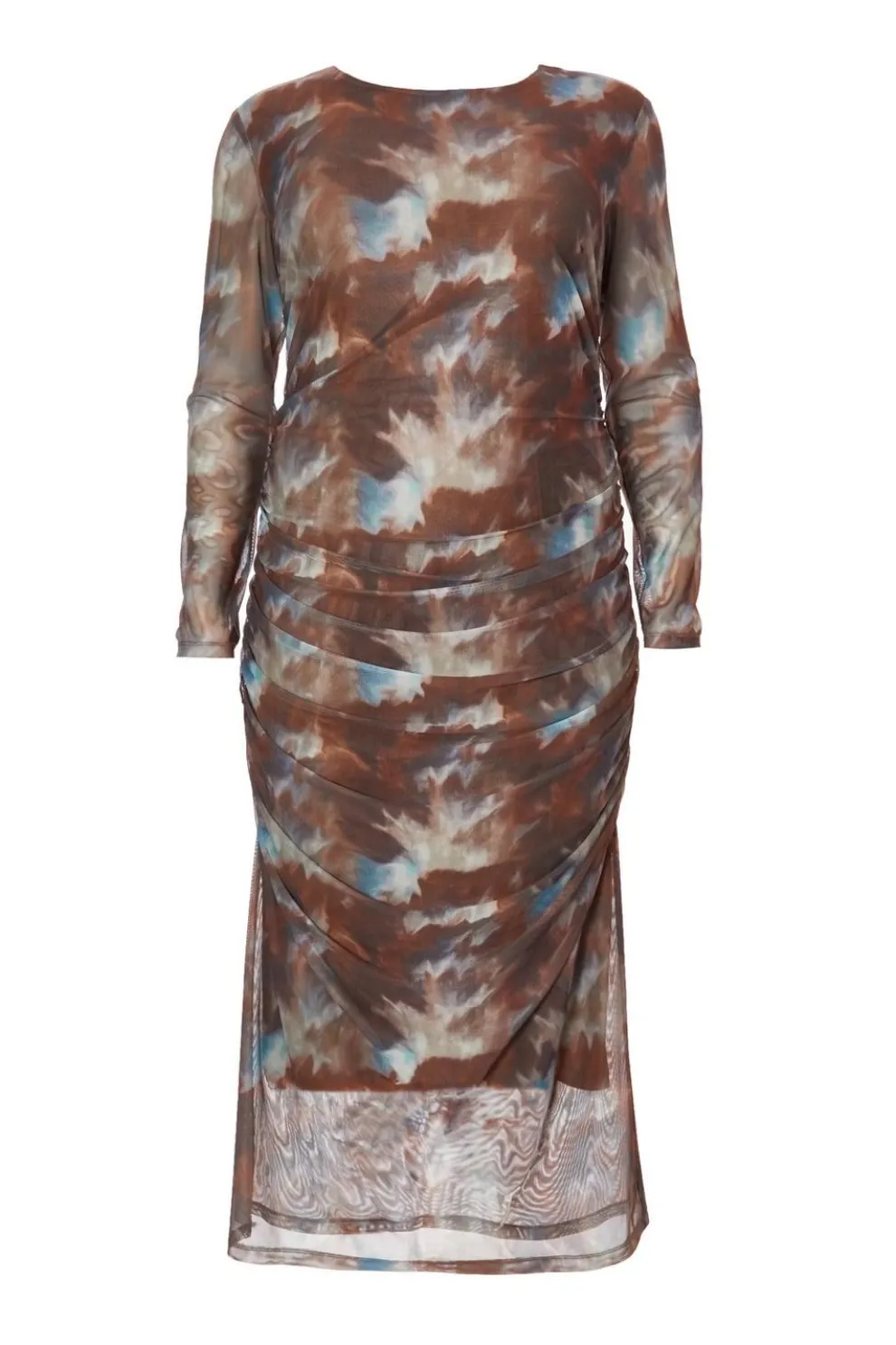 Curve Brown Mesh Printed Midaxi Dress