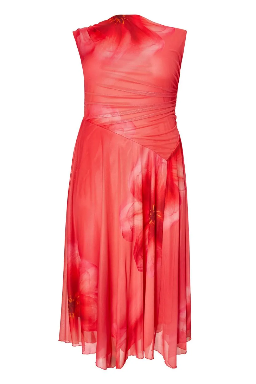 Curve Coral Mesh Midaxi Dress