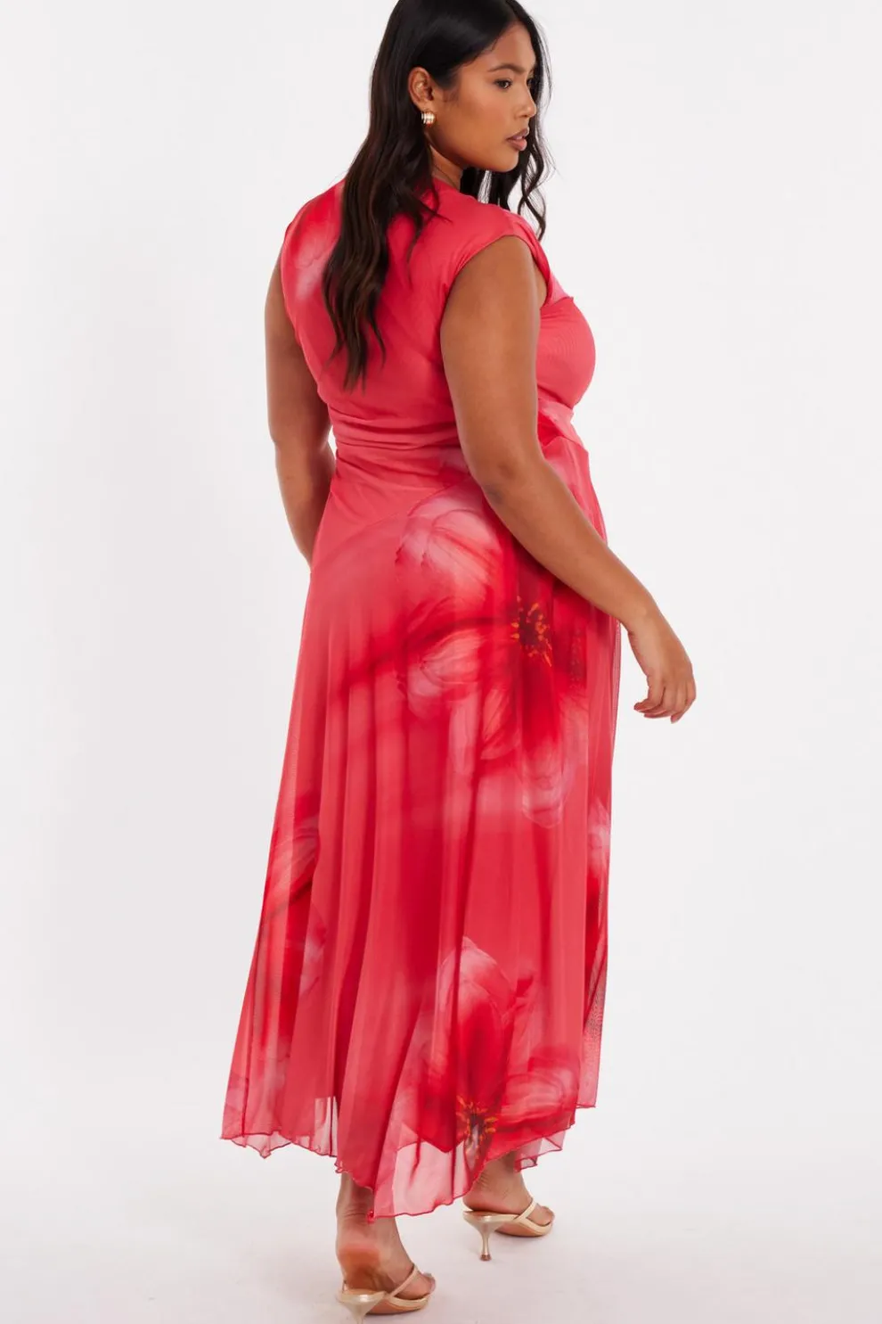 Curve Coral Mesh Midaxi Dress
